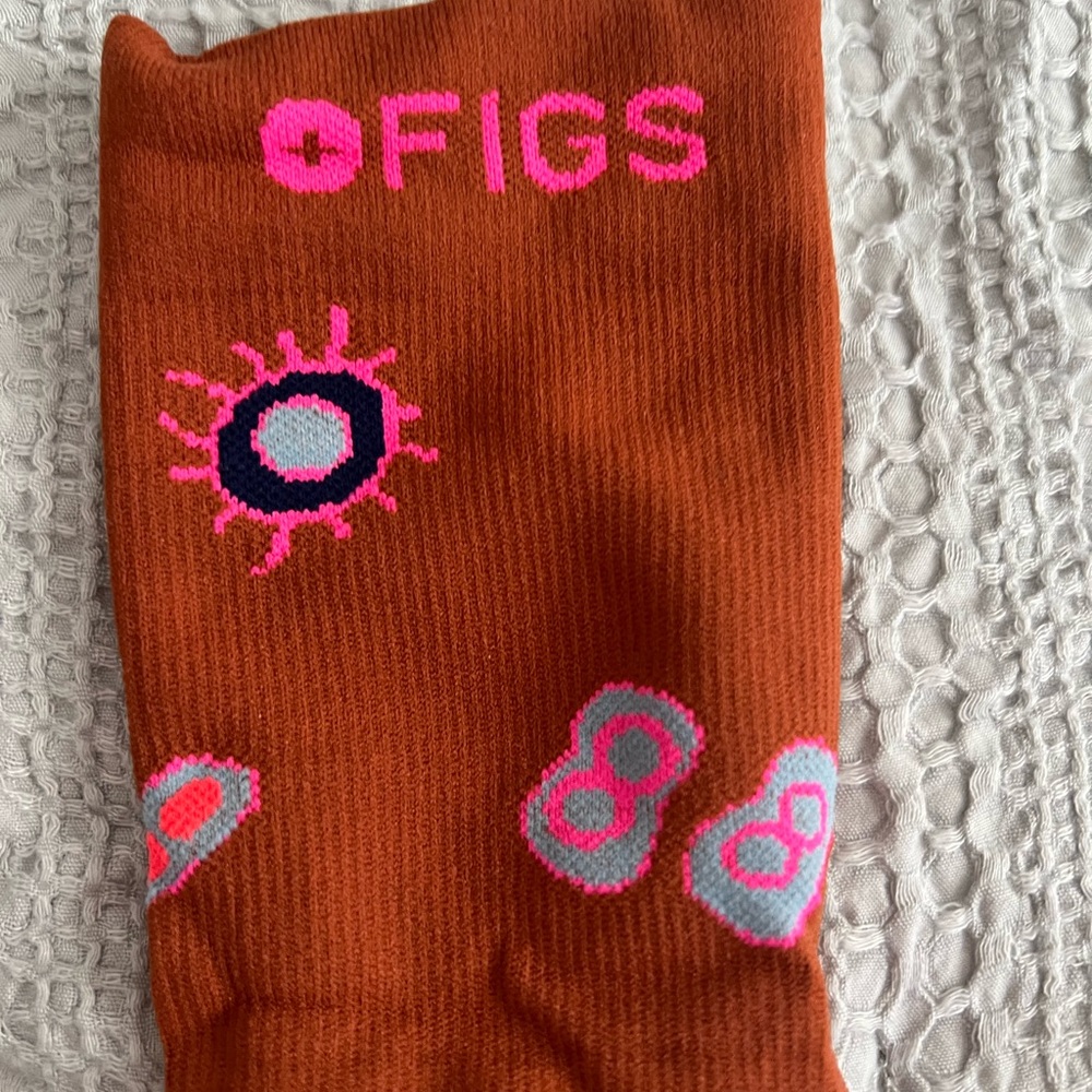 Figs Orange Socks with Pink and Gray Accents
